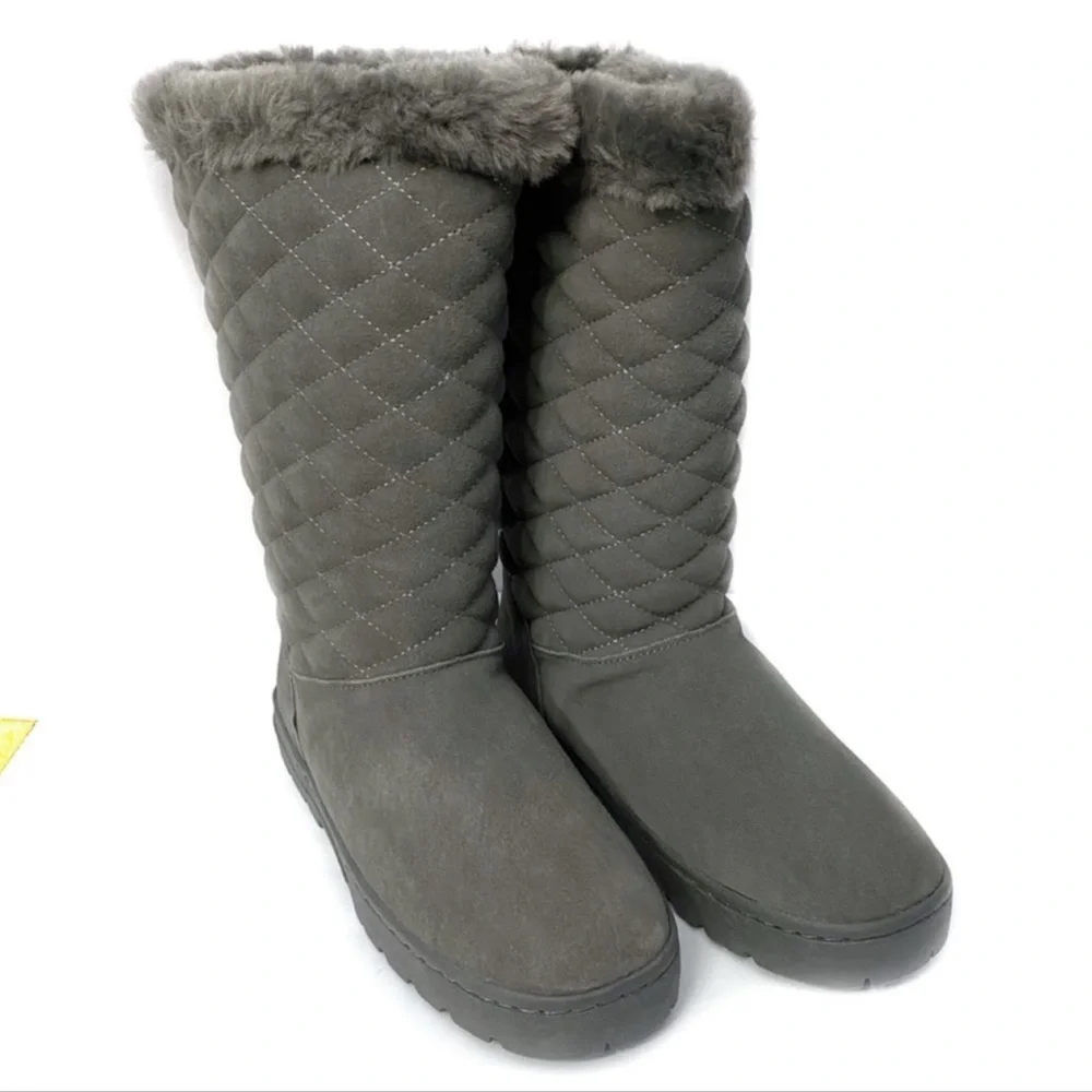 Style & Co. Suede Boot Nickyy Cold Weather Quilted Faux Fur Trim Grey Size 6